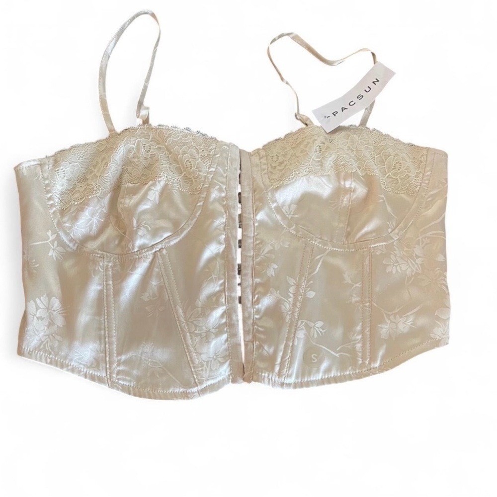 PacSun LA Hearts Cream Lace Corset Top